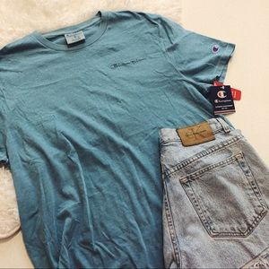 NWT Champion Blue Garment Dyed Embroidered T-shirt